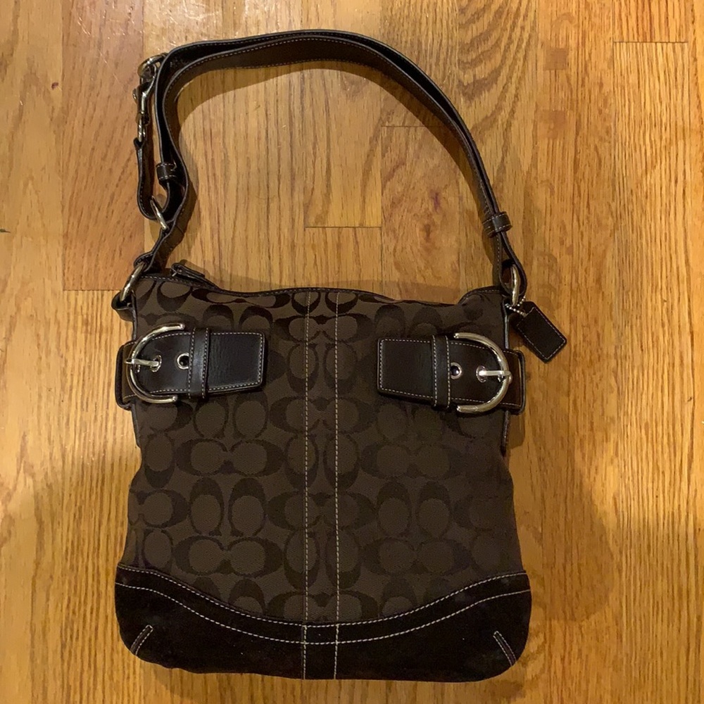 Vintage brown Coach Shoulder Bag w suede accents - Picture 2 of 3